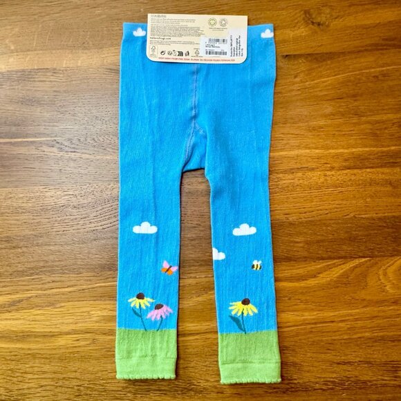 FRUGI Bee Little Knitted Leggings Girls 1-2Y NEW Blue Organic Cotton Tights NWT - Picture 2 of 7